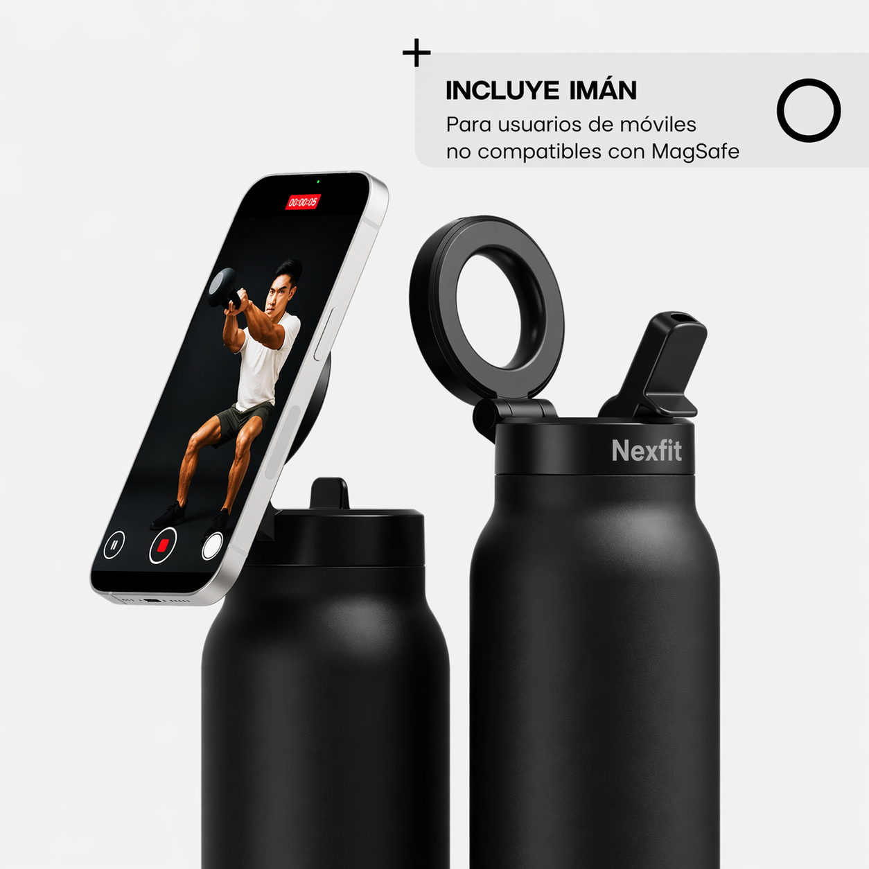 Botella con soporte magnético para teléfono | Nexfit