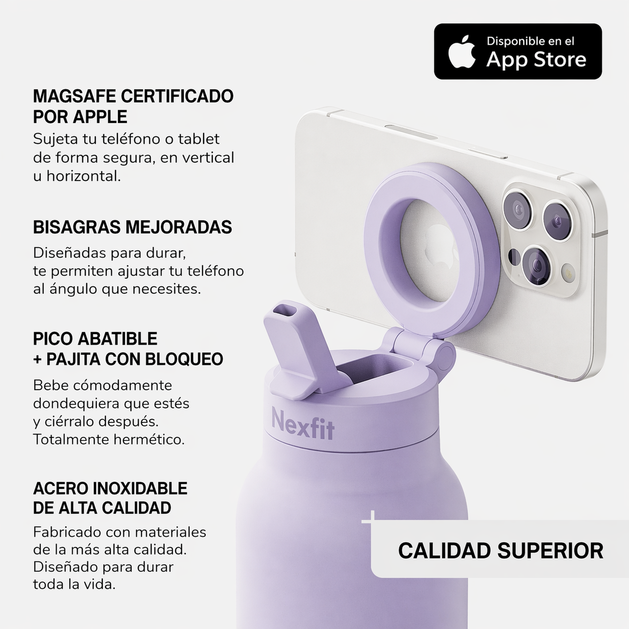 Botella con soporte magnético para teléfono | Nexfit