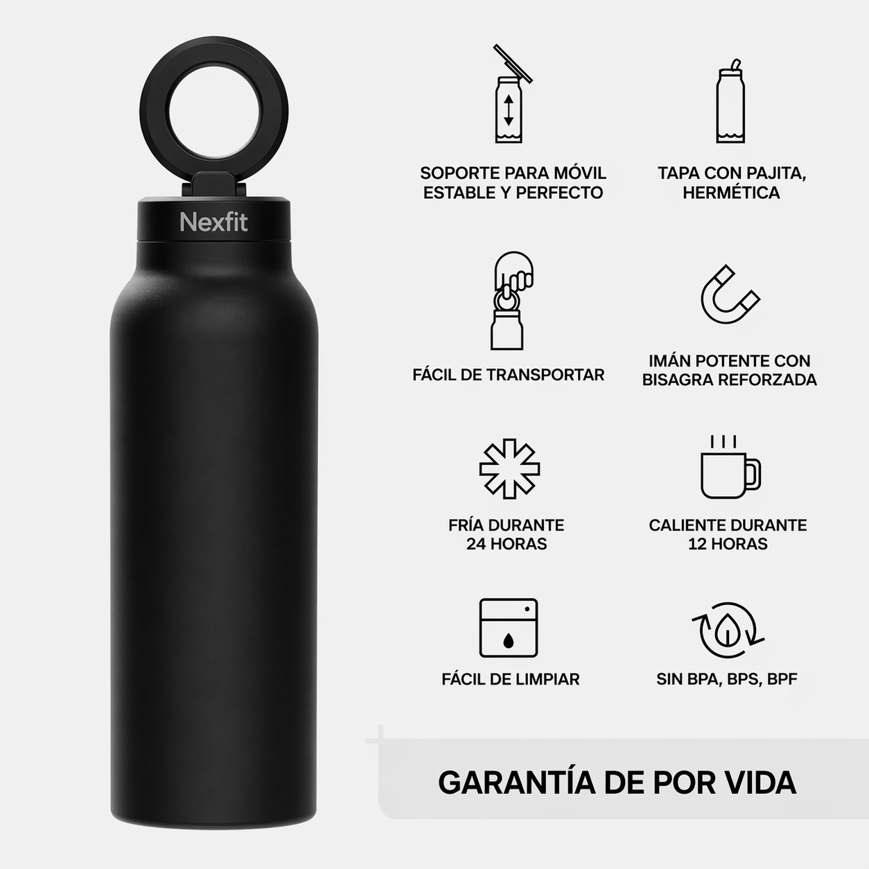 Botella con soporte magnético para teléfono | Nexfit