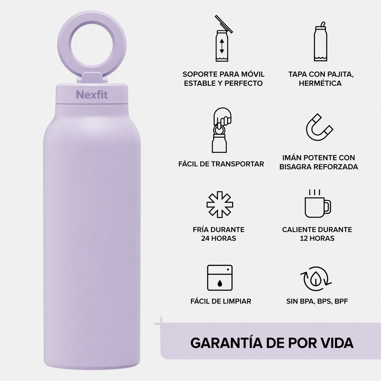 Botella con soporte magnético para teléfono | Nexfit